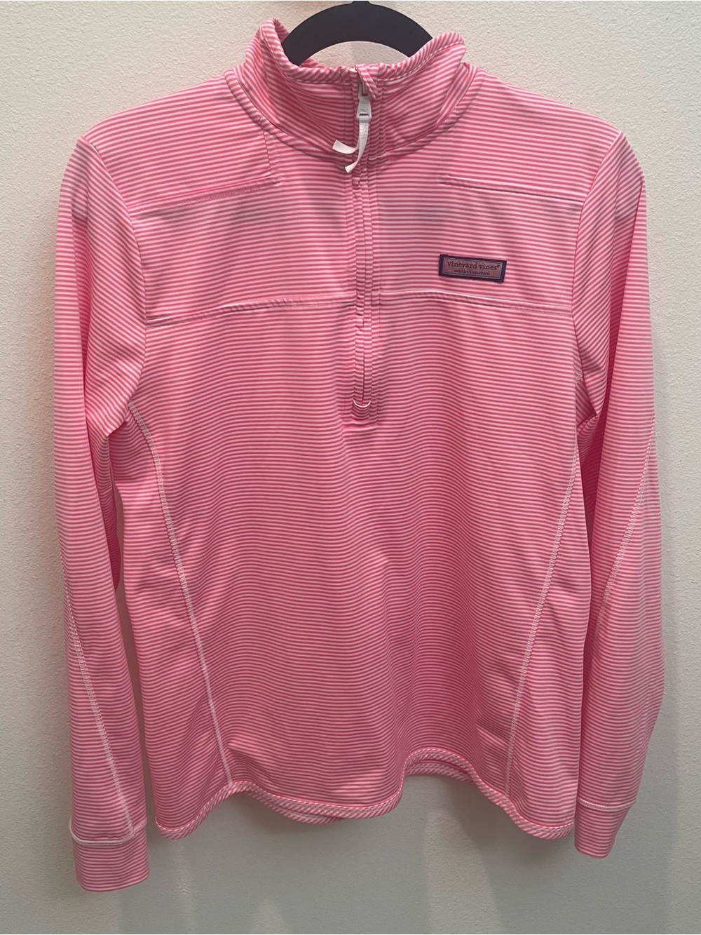 Vineyard Vines Pink and White Striped Quarter-Zip Turtle Neck Top